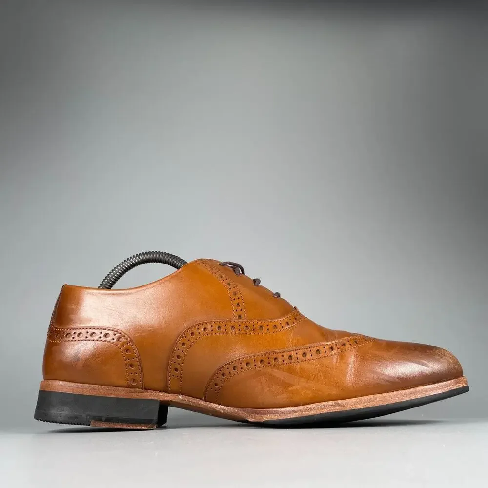 Wolf And Shepherd Senna Men's 8 Brown Leather Wingtip Brogue Dress Shoes Lace Up